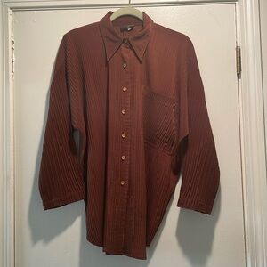 Pleated Vintage Sosie Rich Rust Button Down Great Collared Blouse